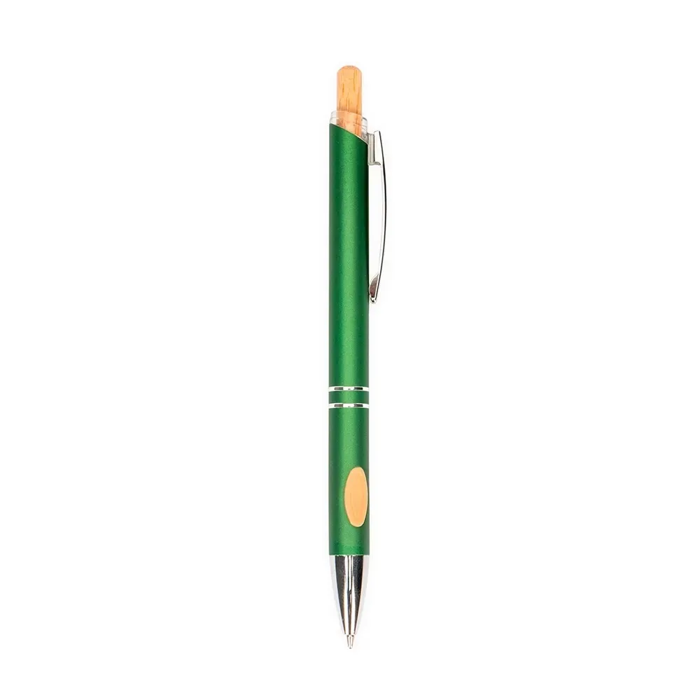 Caneta metal personalizada topo bambu verde