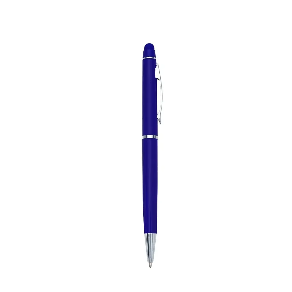 Caneta metal touch personalizada azul com preto