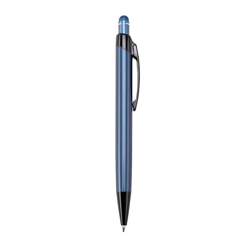 Caneta metal touch personalizada acabamento brilhante azul — vista frontal