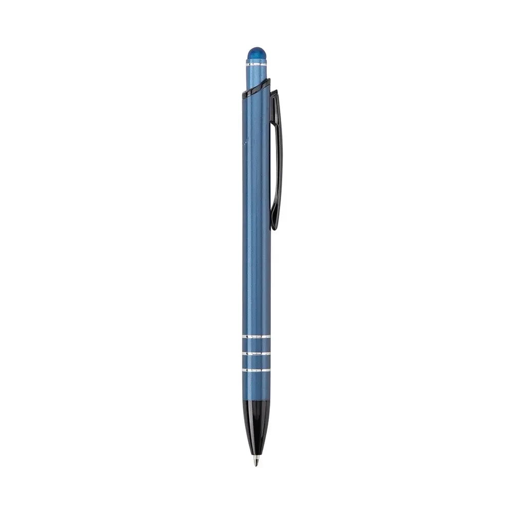 Caneta Metal Touch com Anéis Decorativos personalizada azul