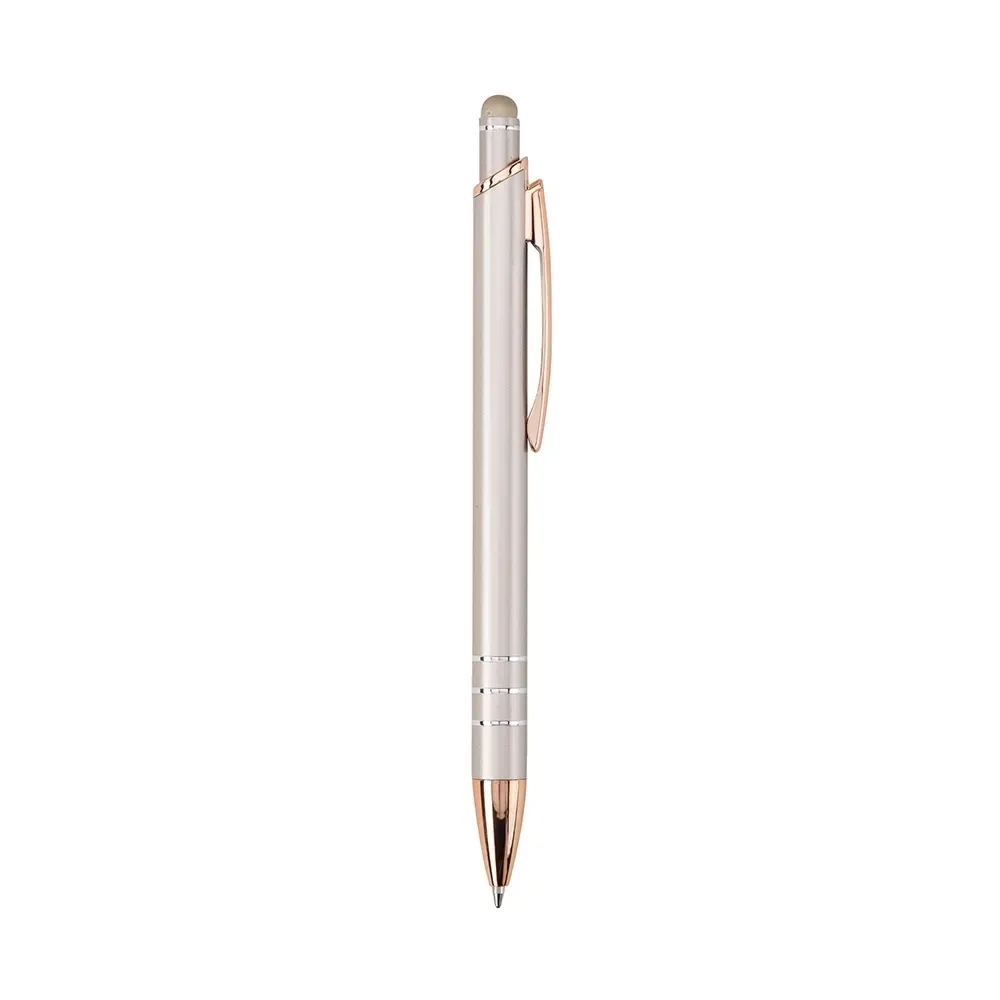 Caneta Metal Touch com Anéis Decorativos personalizada champagne