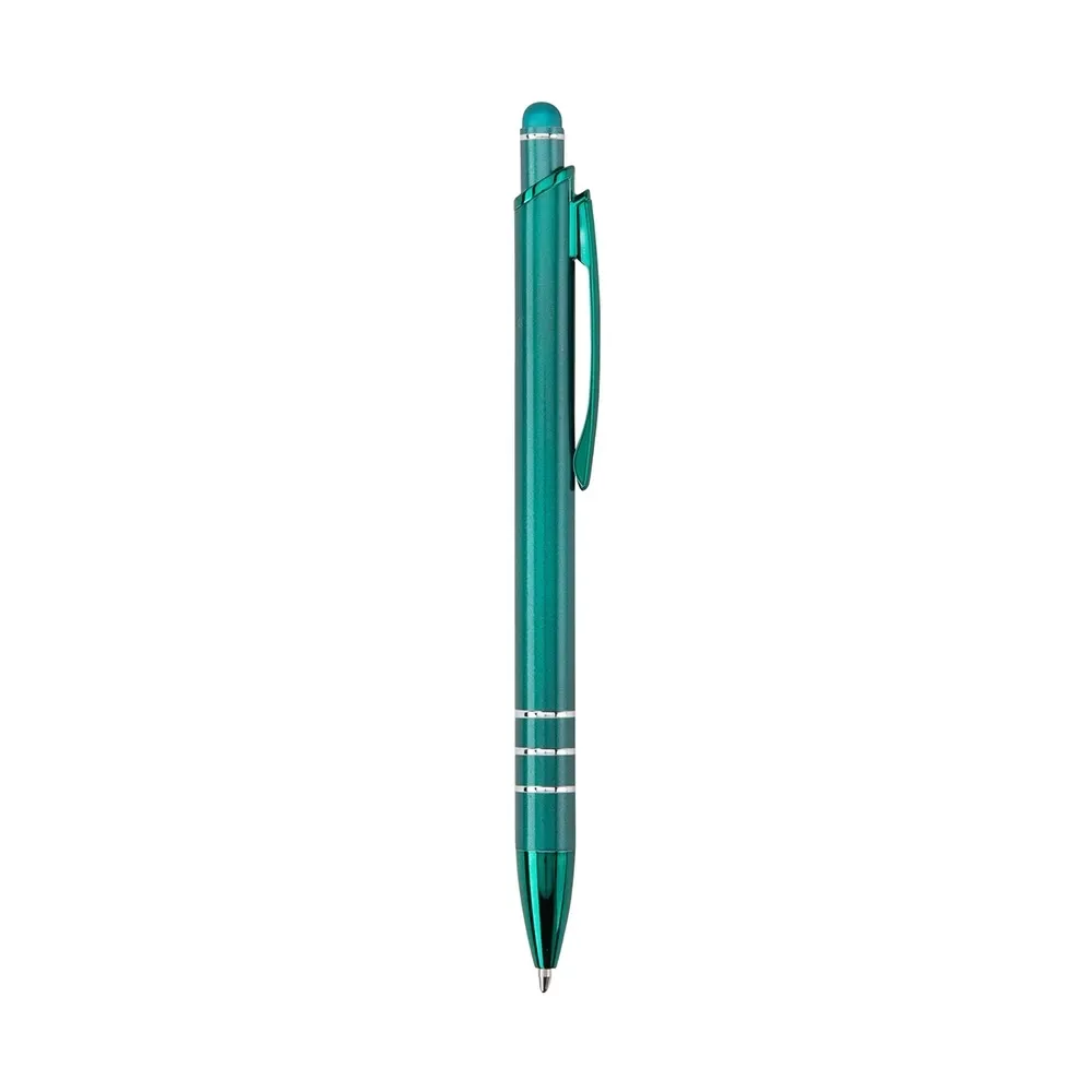 Caneta Metal Touch com Anéis Prateados personalizada verde