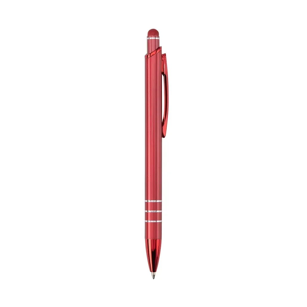Caneta Metal Touch com Anéis Prateados personalizada vermelho