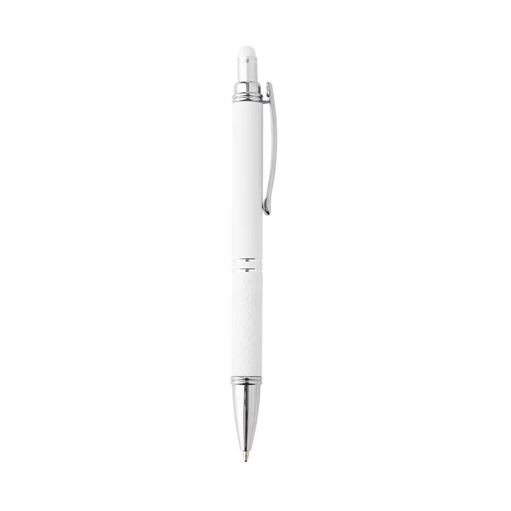 Caneta Metal Touch Base Texturizada personalizada branca
