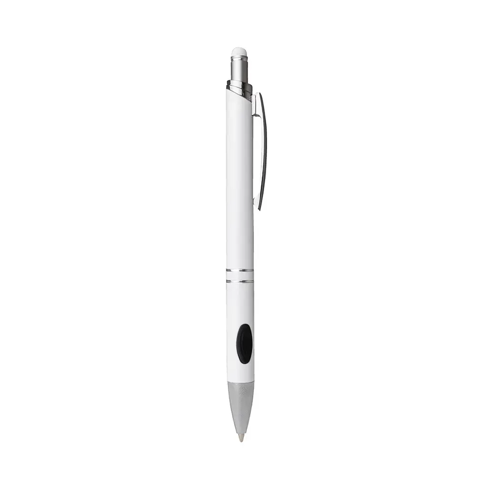 Caneta metal touch personalizada com borracha na base branca