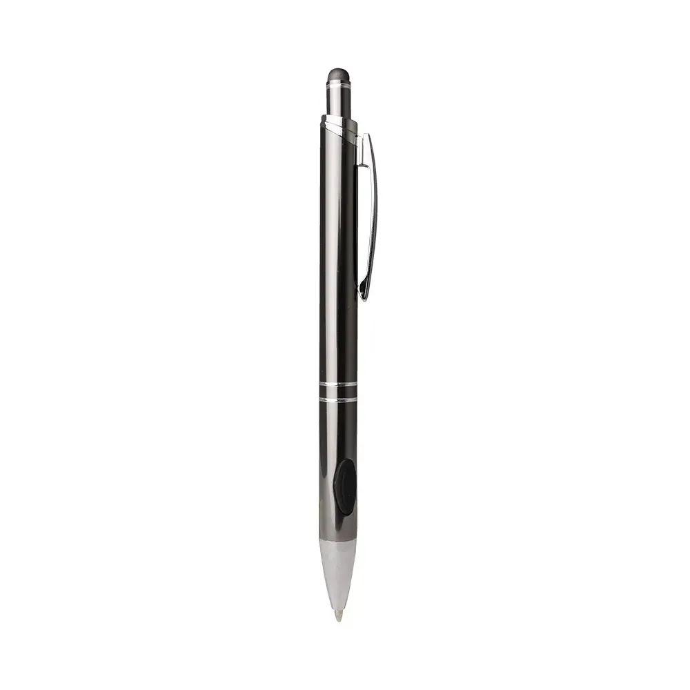 Caneta metal touch personalizada com borracha na base cor chumbo