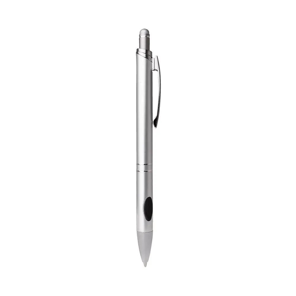 Caneta metal touch personalizada com borracha na base prata