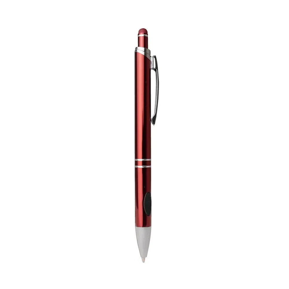 Caneta metal touch personalizada com borracha na base vermelha
