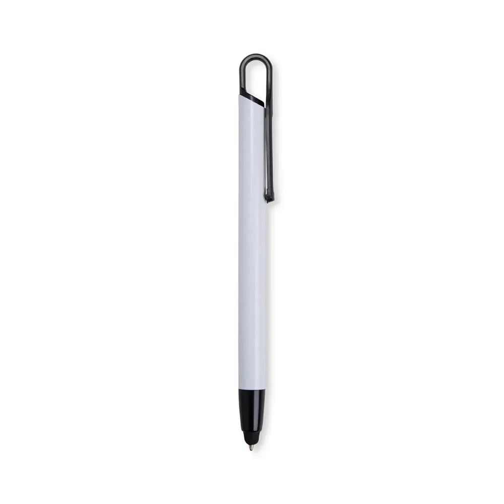 Caneta metal touch personalizada com clipe plástico branca