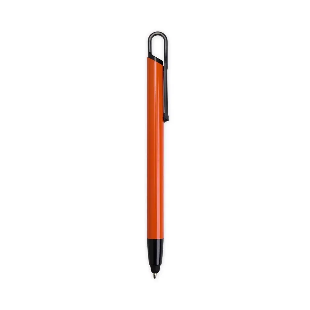 Caneta metal touch personalizada com clipe plástico laranja