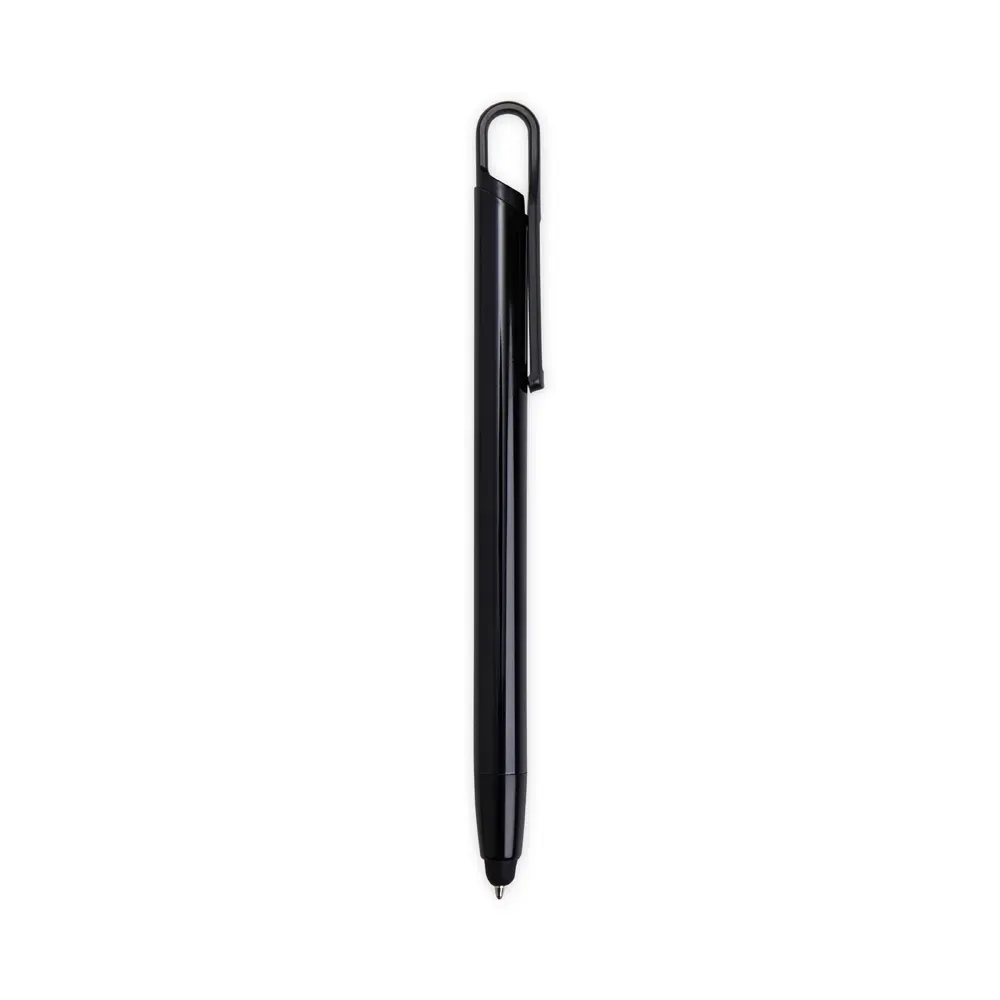 Caneta metal touch personalizada com clipe plástico preta — vista frontal