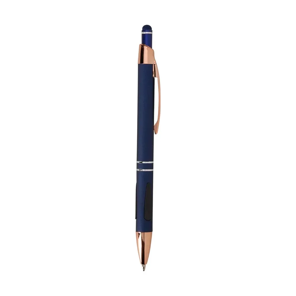 Caneta metal touch personalizada corpo emborrachado azul escuro
