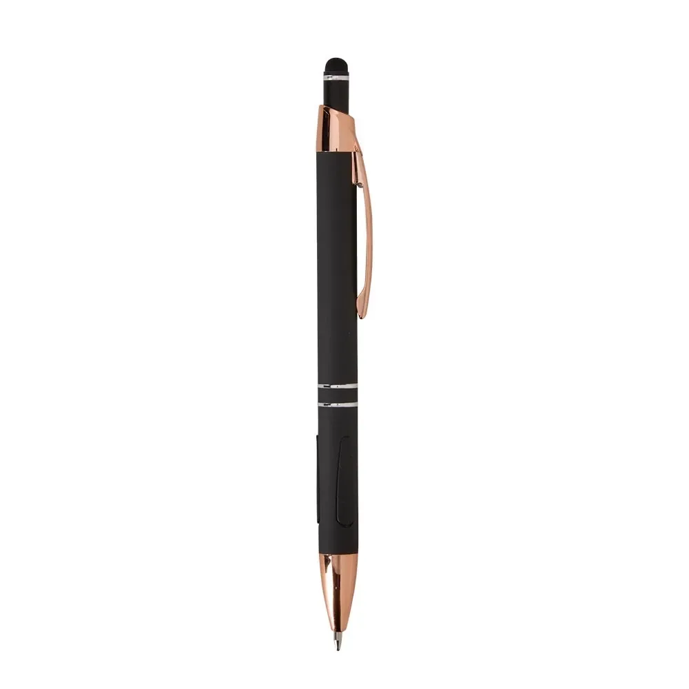 Caneta metal touch personalizada corpo emborrachado preta