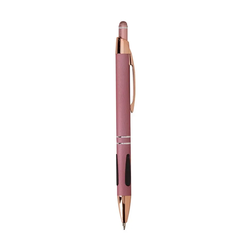 Caneta metal touch personalizada corpo emborrachado rosa