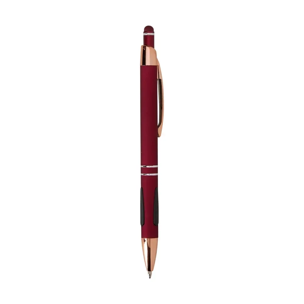 Caneta metal touch personalizada corpo emborrachado vermelha