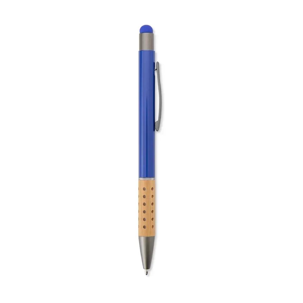 Caneta Metal Touch com Detalhe em Bambu personalizada azul escuro