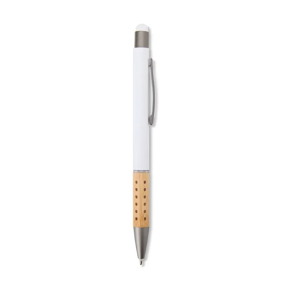 Caneta Metal Touch com Detalhe em Bambu personalizada branco
