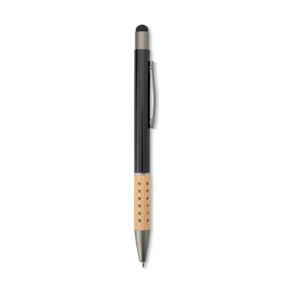 Caneta Metal Touch com Detalhe em Bambu personalizada preto