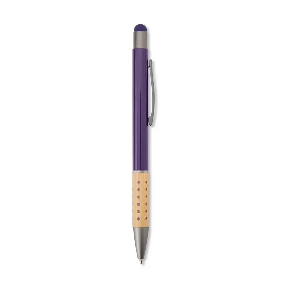 Caneta Metal Touch com Detalhe em Bambu personalizada roxo