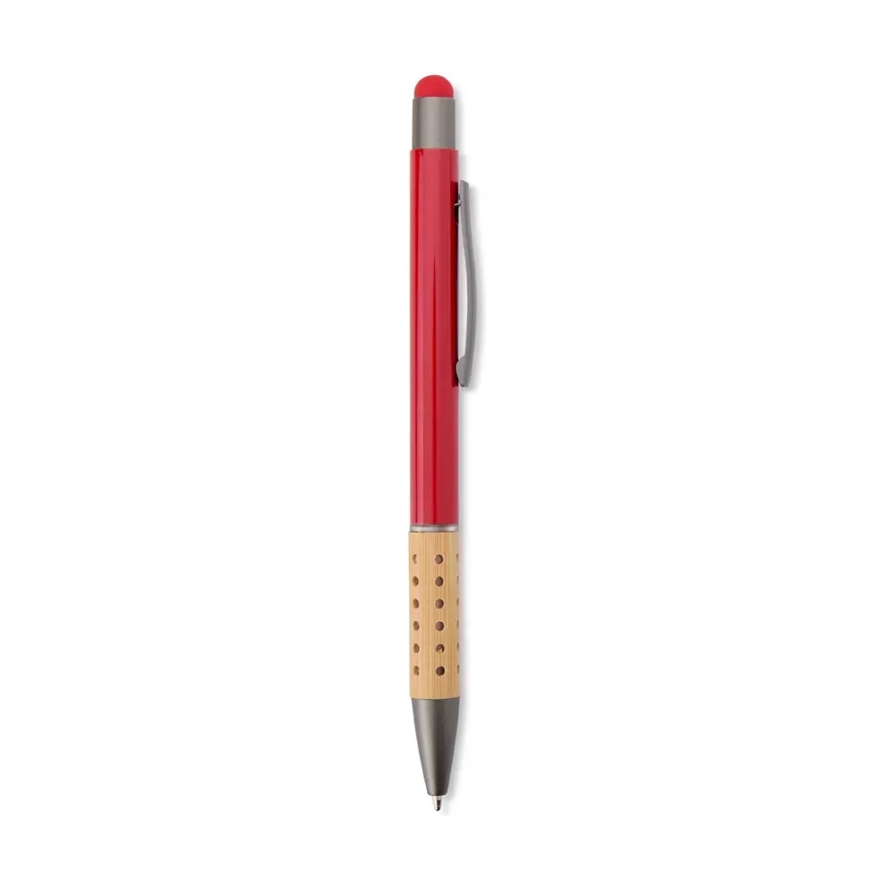 Caneta Metal Touch com Detalhe em Bambu personalizada vermelho