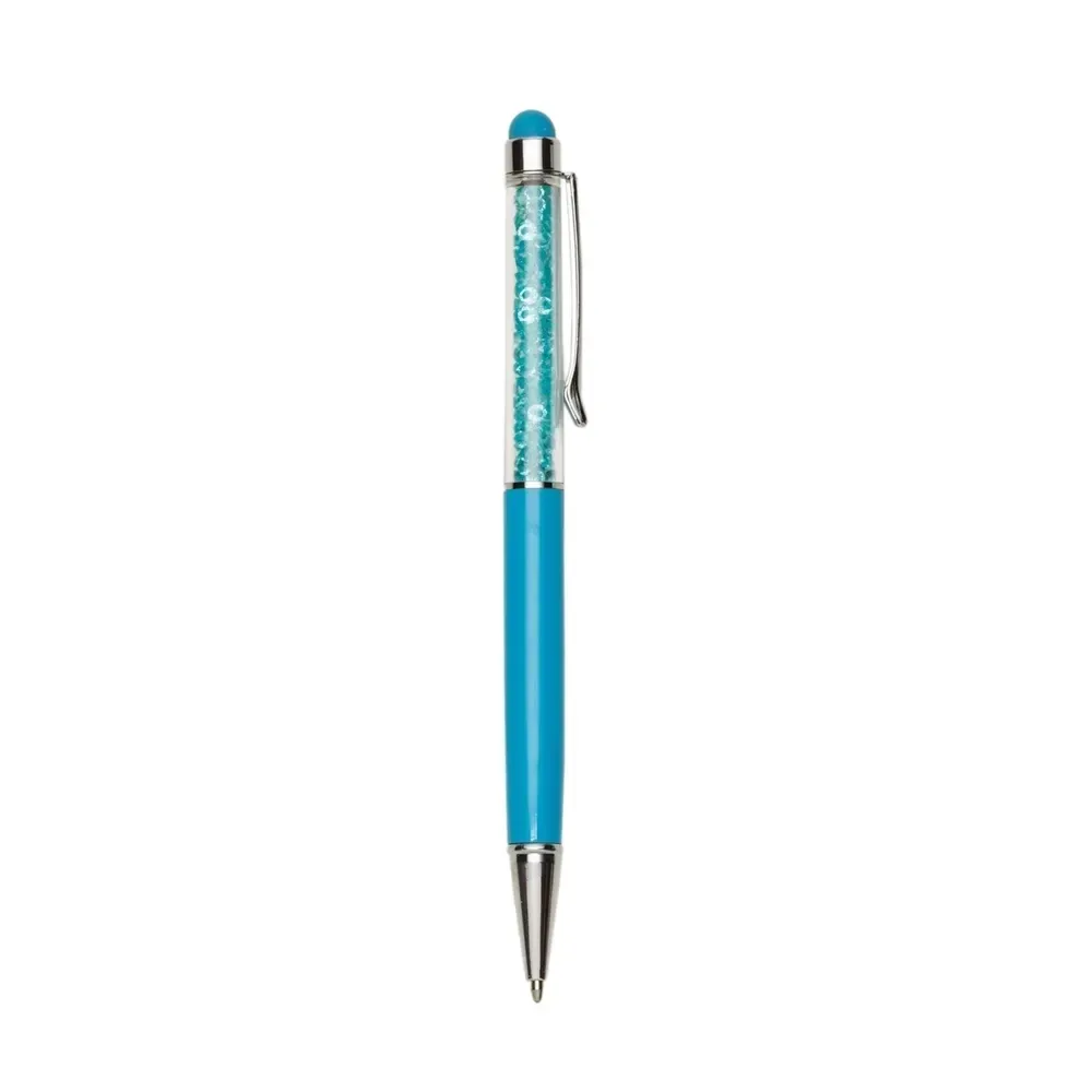 Caneta Metal Touch com Detalhe em Cristal personalizada azul claro