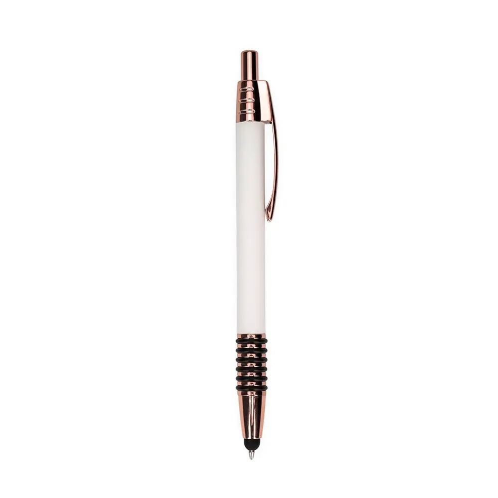 Caneta Metal Touch com Detalhes Emborrachados personalizada branco
