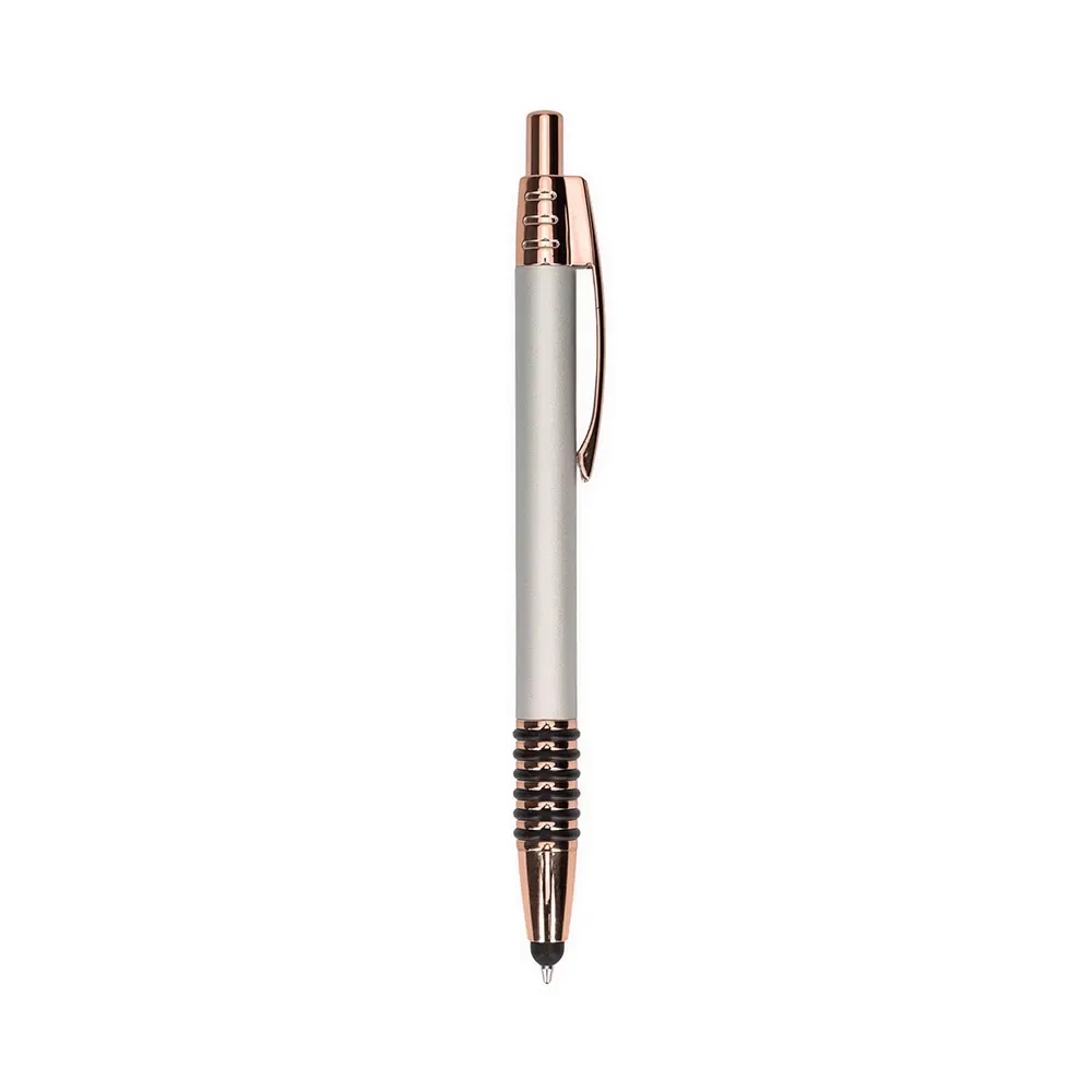 Caneta Metal Touch com Detalhes Emborrachados personalizada prata