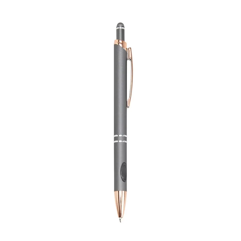 Caneta metal touch personalizada com detalhes em plástico cor chumbo