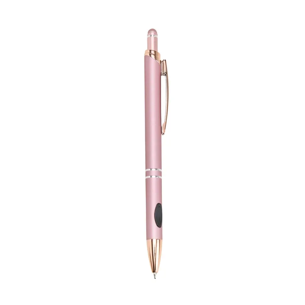 Caneta metal touch personalizada com detalhes em plástico rosa