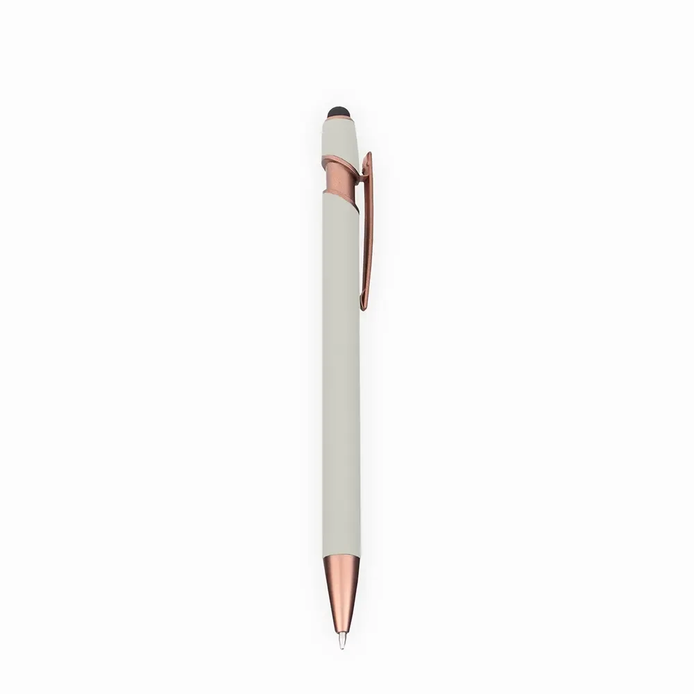 Caneta Metal Touch Emborrachada personalizada cinza clara