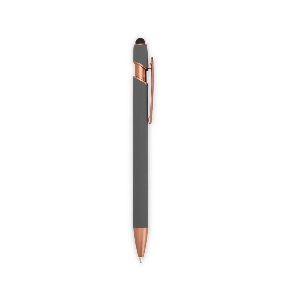 Caneta Metal Touch Emborrachada personalizada cinza escura