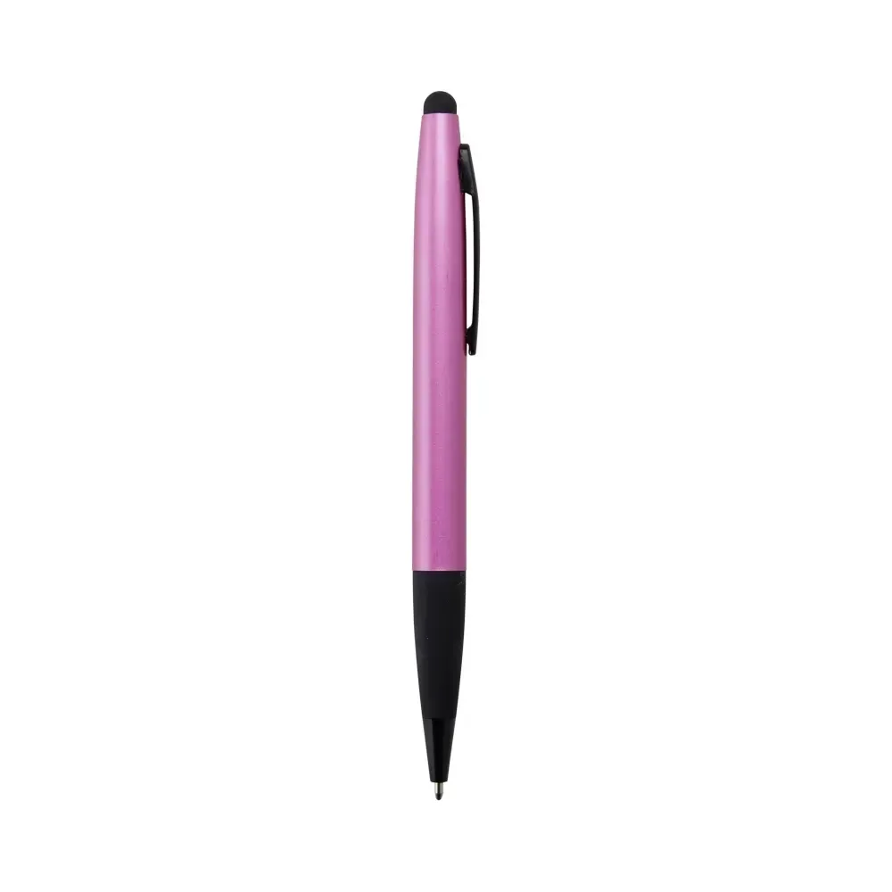 Caneta metal touch giratória personalizada rosa