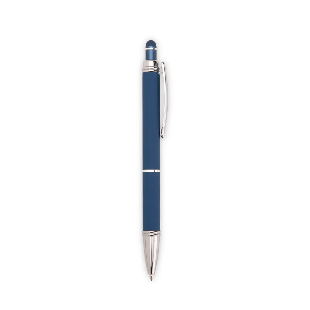 Caneta metal touch personalizada pintura emborrachada azul