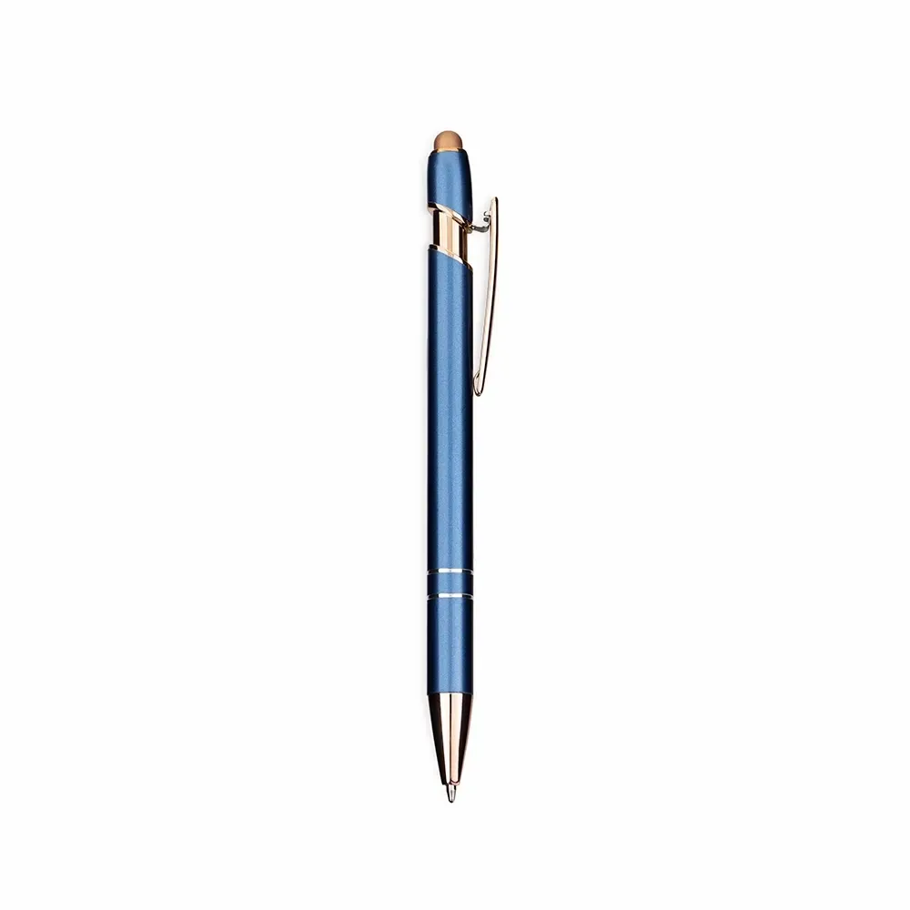 Caneta Metal Touch Topo Emborrachado personalizada azul