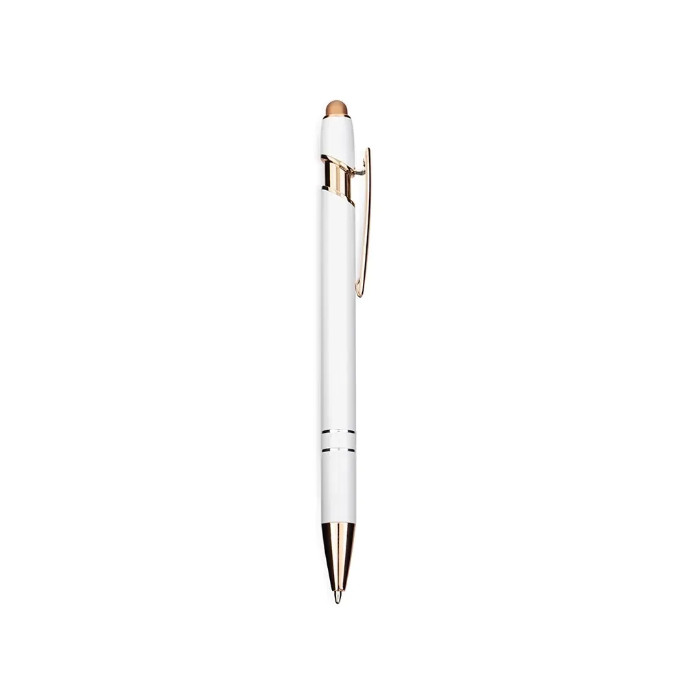 Caneta Metal Touch Topo Emborrachado personalizada branca