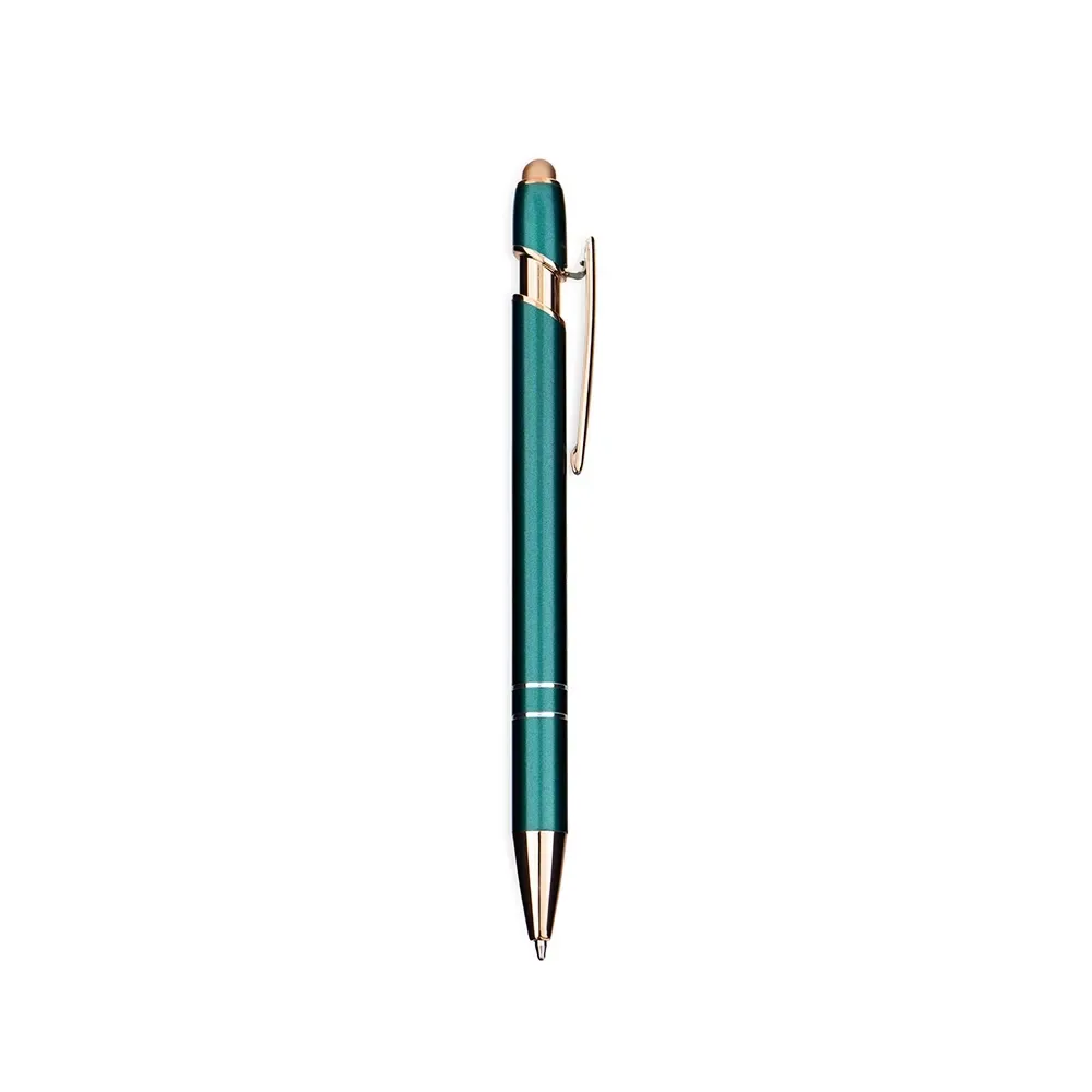 Caneta Metal Touch Topo Emborrachado personalizada verde escura