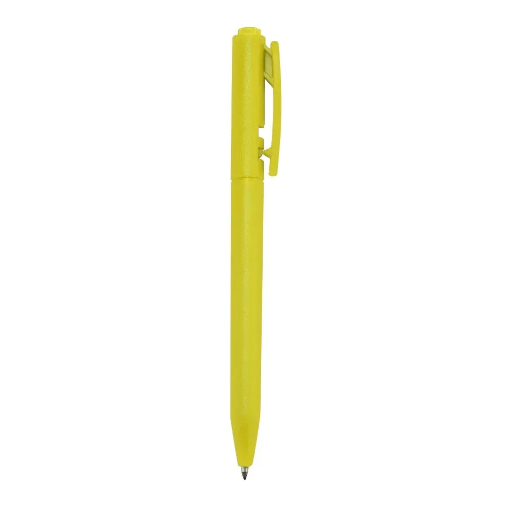 Caneta plástica personalizada verde e amarela
