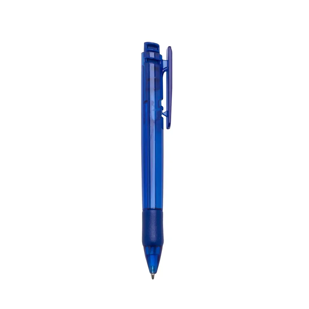 "Caneta plástica personalizada azul"