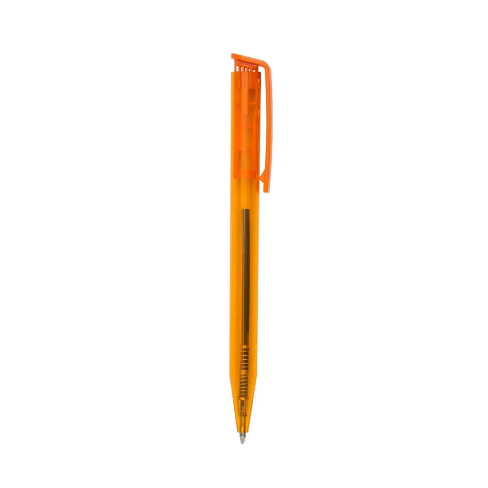 "Caneta plástica personalizada laranja"