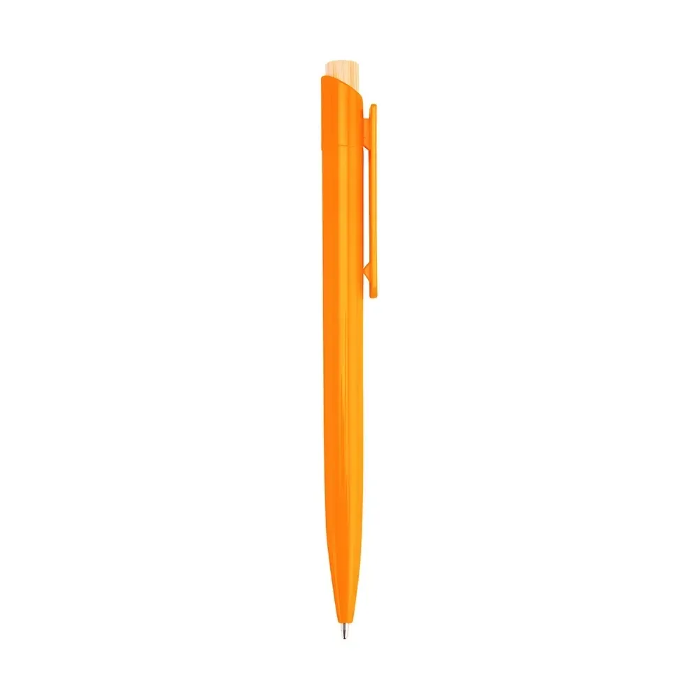 Caneta plástica personalizada acionador bambu laranja