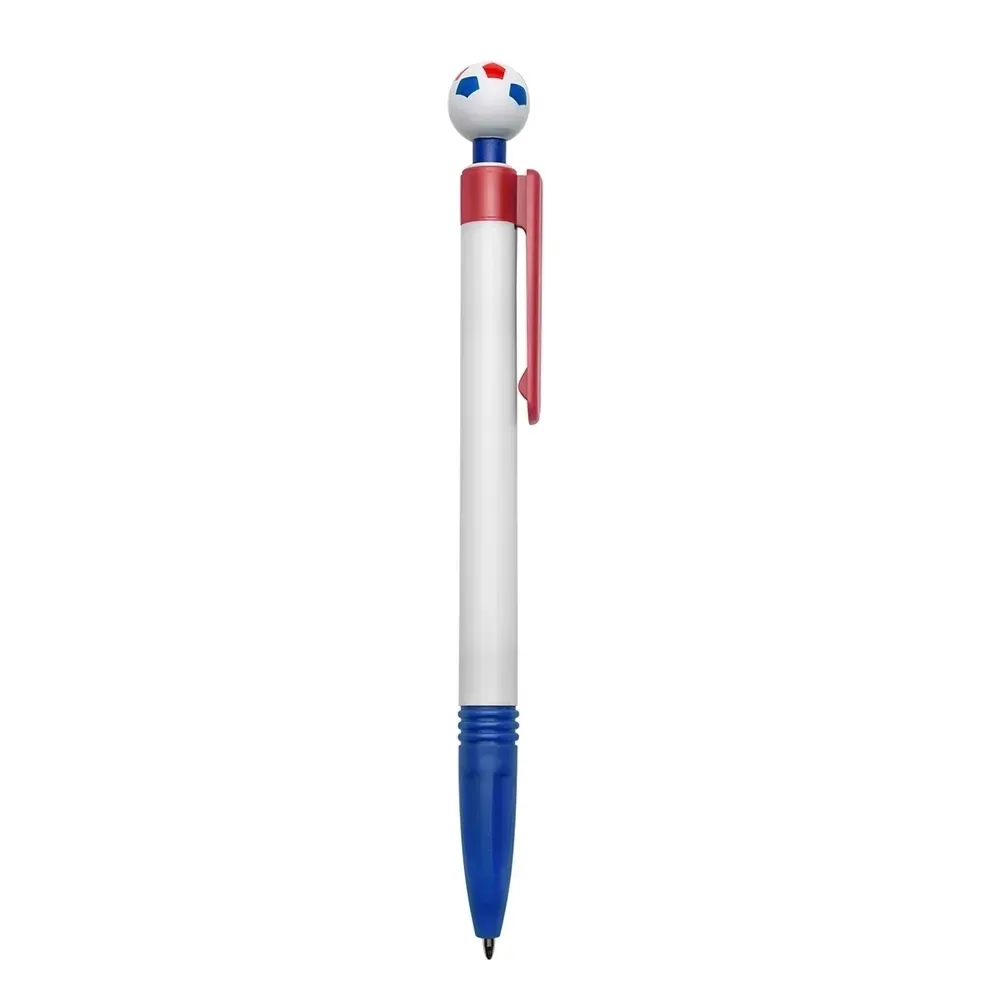 Caneta Plástica com Acionador Bola personalizada azul e vermelho