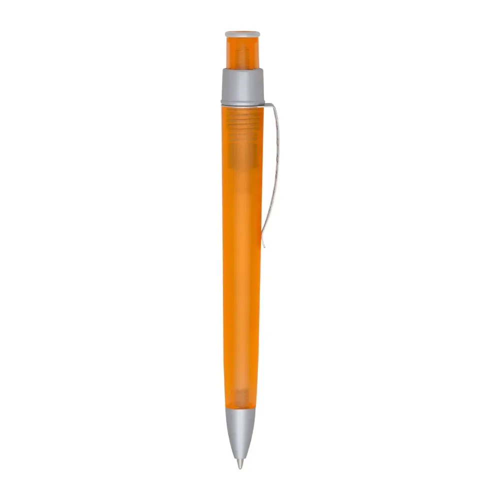 Caneta plástica personalizada com clip metálico laranja