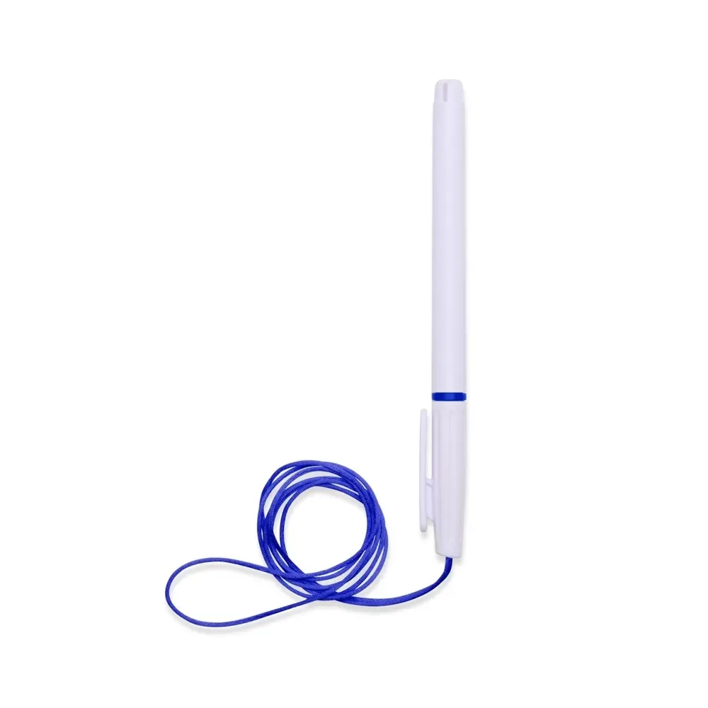 Caneta plástica personalizada com cordão de nylon azul