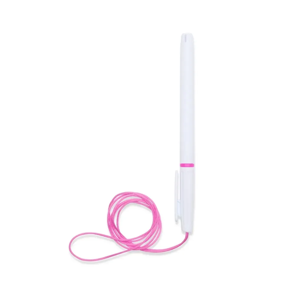 Caneta plástica personalizada com cordão de nylon rosa