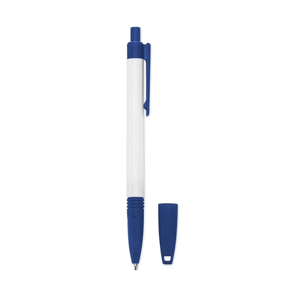 Caneta plástica personalizada com cordão de poliéster azul
