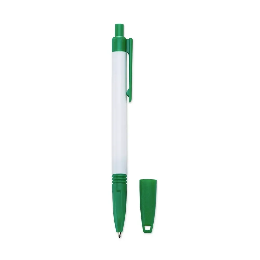 Caneta plástica personalizada com cordão de poliéster verde