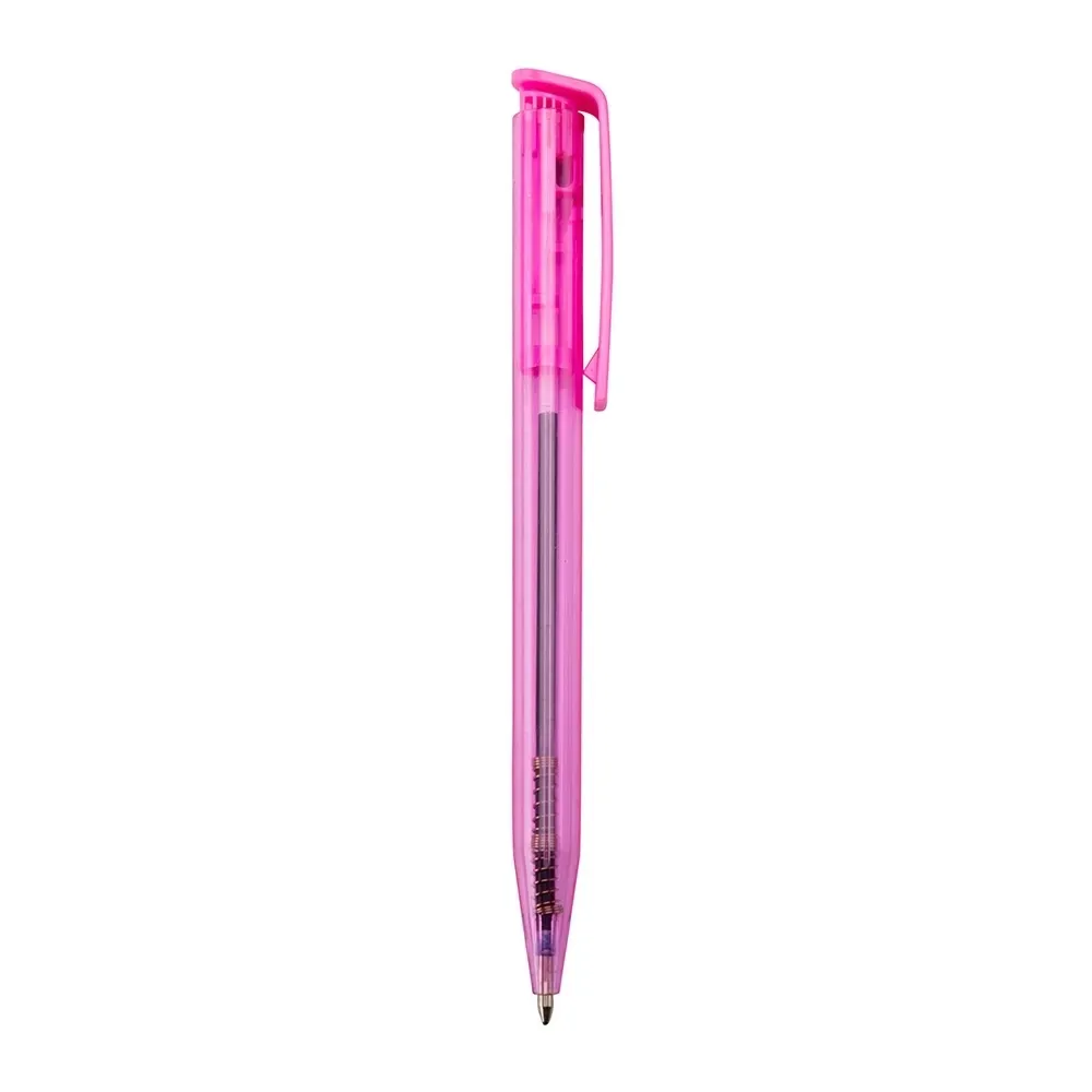 Caneta Plástica Corpo Translúcido personalizada rosa