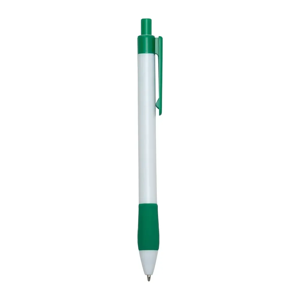 Caneta plástica personalizada com detalhe emborrachado colorida verde