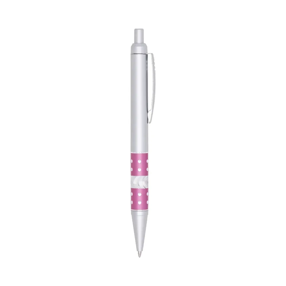 Caneta plástica personalizada com detalhe strass rosa