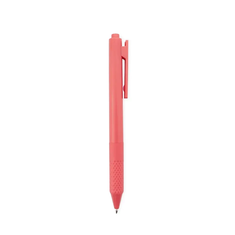 Caneta plástica personalizada detalhe TPR rosa